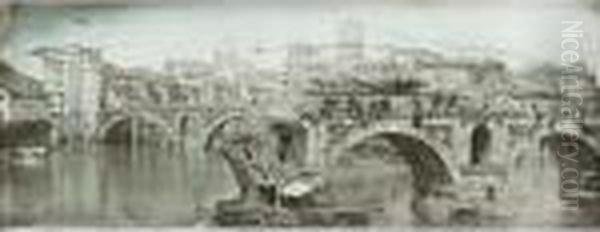 Rome, Ponte Rotto Oil Painting by Joseph Philibert Girault De Prangey
