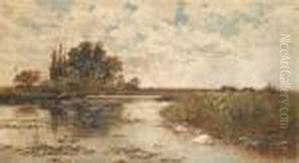 River Scene Oil Painting by Alfred Augustus Glendening