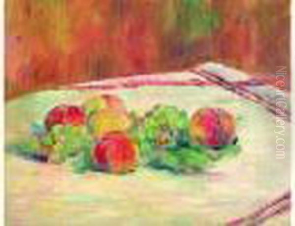 Nature Morte Aux Peches Et Au Raisin Oil Painting by Paule Gobillard
