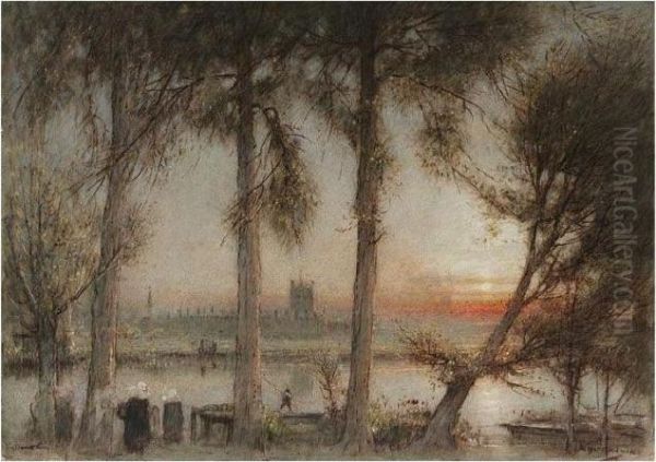 The Convent Ferry Oil Painting by Albert Goodwin