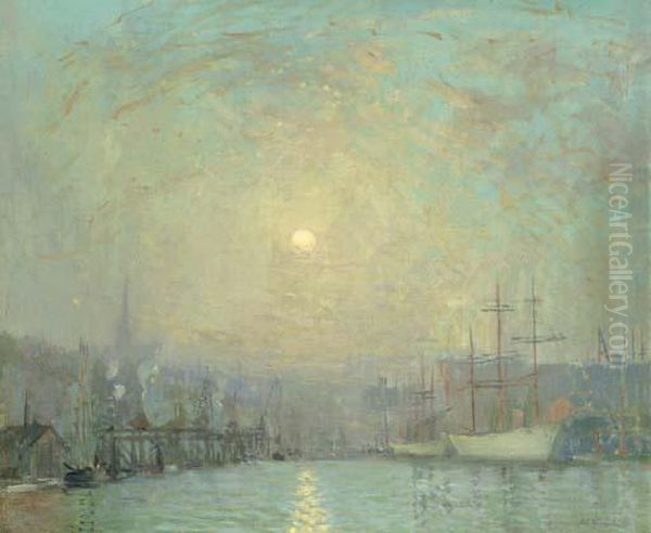 Mystic Dock, Boston Oil Painting by Arthur C. Goodwin