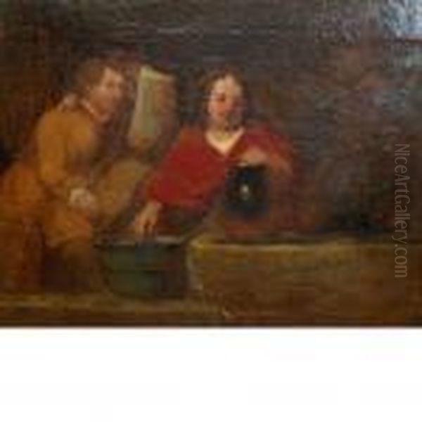Figures In An Interior Oil Painting by Francisco De Goya y Lucientes