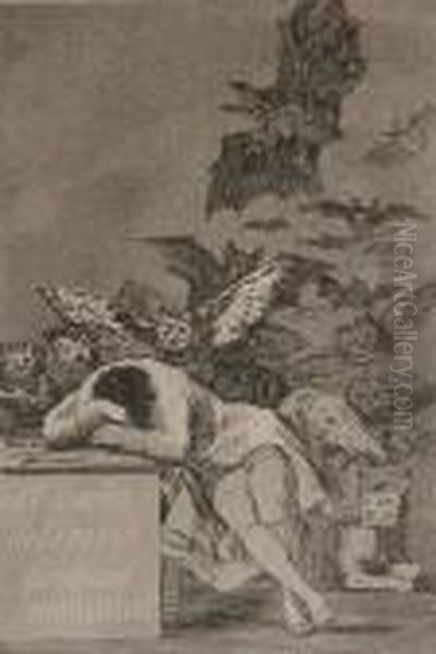 El Sueno De La Razon Produce Monstruos Oil Painting by Francisco Goya Fuendetodos