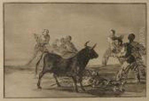 Desjarrete De La Canalla... (pl. 12), Fromla Tauromaquia Oil Painting by Francisco Goya Fuendetodos