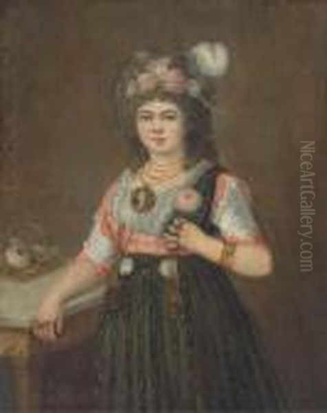 Portrait Of A Lady, Three Quarter-length, With Her Right Hand On Atable Oil Painting by Francisco De Goya y Lucientes