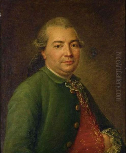 A Portrait Of A Gentleman, Half Length, Wearing A Green Coat With A Red Waist Coat Oil Painting by Jean Baptiste Greuze