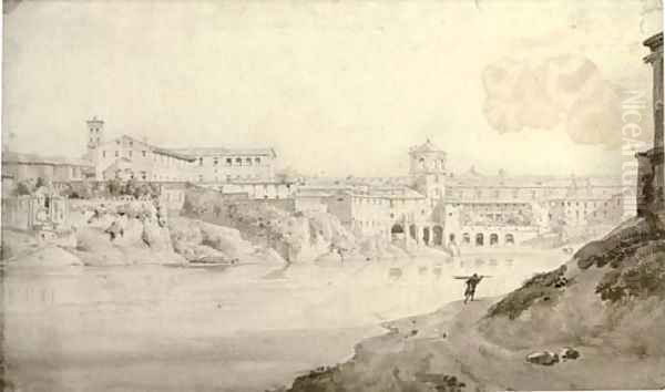 View of the Tiber, Rome Oil Painting by Achille-Etna Michallon