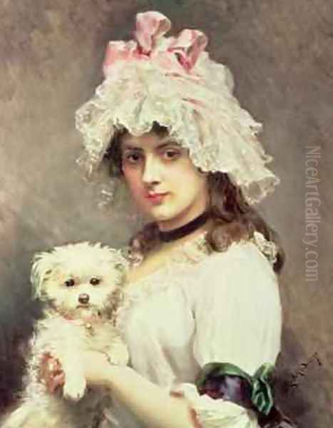 Girl with a Lap Dog Oil Painting by Federico de Madrazo y Kuntz