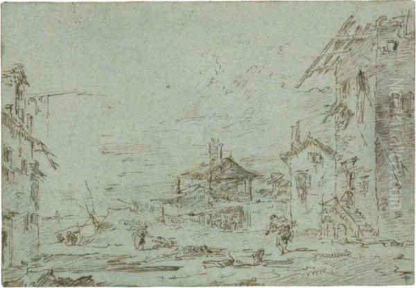 Capriccio Con Case E Figure Oil Painting by Francesco Guardi