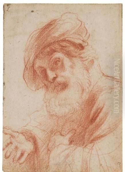 Head Of An Old Bearded Man (recto); Study Of Legs (verso) Oil Painting by Giovanni Francesco Barbieri
