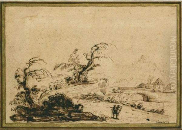 Due Paesaggi Con Figure Oil Painting by Giovanni Francesco Barbieri