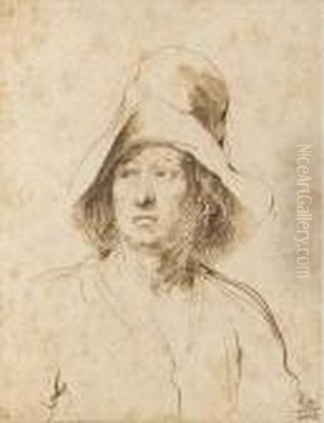 A Man In A Hat Looking To The Left, Bust-length Oil Painting by Guercino