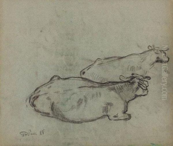 Deux Vaches Couchees Oil Painting by Armand Guillaumin