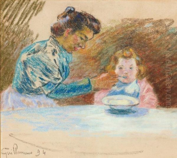Madame Guillaumin Et Sa Fillemarguerite Oil Painting by Armand Guillaumin