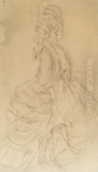 Elegante En Pied En Crinoline Oil Painting by Constantin Guys