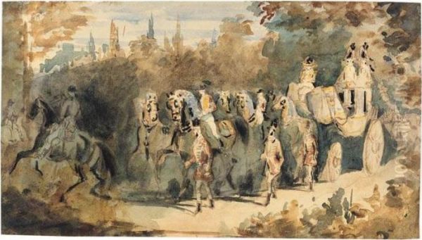 Queen Victoria's Carriage In A Park Oil Painting by Constantin Guys