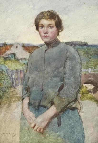 Portrait Of A Young French Farmworker Oil Painting by William Lee Hankey