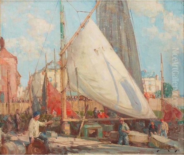 Preparing For Fishing, 
Honfleur Oil Painting by William Lee Hankey
