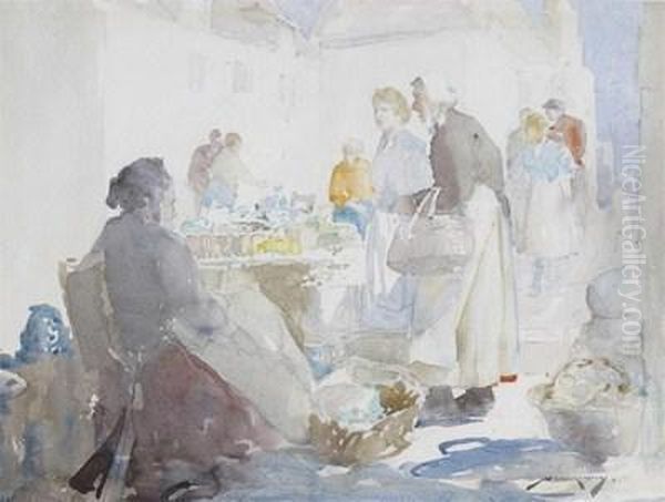A Continental Market Stall Oil Painting by William Lee Hankey