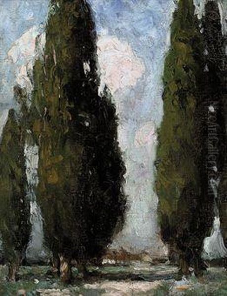 Lombardy Poplars Oil Painting by William Lee Hankey