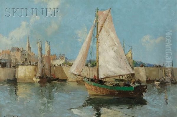 View Of Sailboats By A Rampart Oil Painting by William Lee Hankey