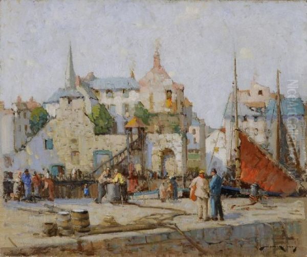 The Lieutenance (looking North) Honfleur Oil Painting by William Lee Hankey
