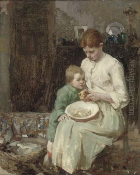 Peeling Vegetables Oil Painting by William Lee Hankey