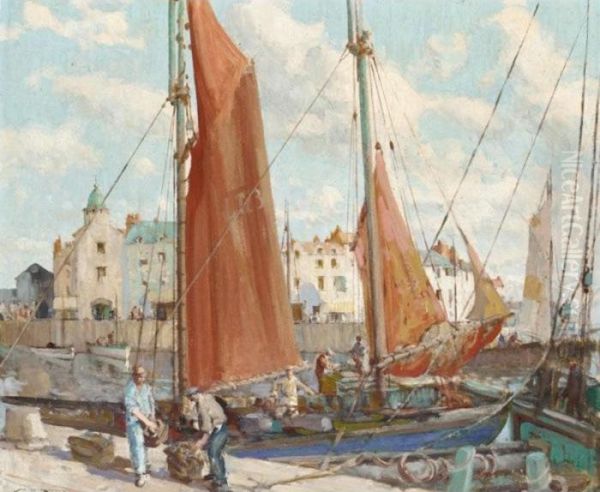 Lowestoft Trawlers Oil Painting by William Lee Hankey