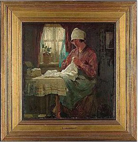 Sewing Oil Painting by William Lee Hankey