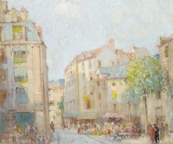 Flower Market, Dieppe Oil Painting by William Lee Hankey
