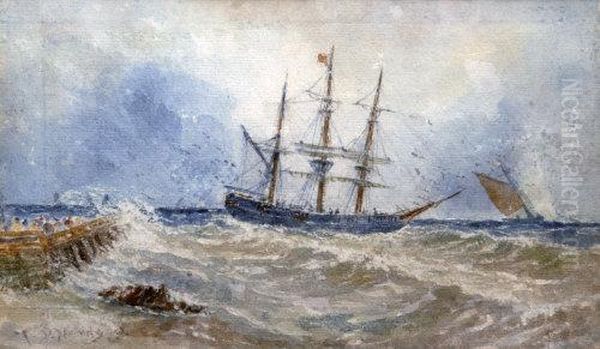 Shipping In Rough Seas, Off Calais Pier Oil Painting by Thomas Bush Hardy