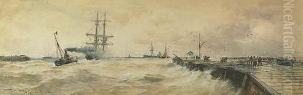 Off Gorleston Pier Oil Painting by Thomas Bush Hardy