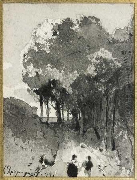 Sous-bois Anime Oil Painting by Henri-Joseph Harpignies