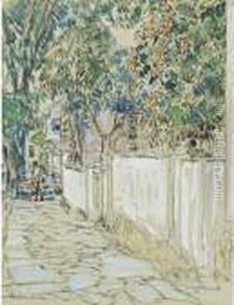 Flagstone Sidewalk, Portsmouth, New Hampshire Oil Painting by Frederick Childe Hassam