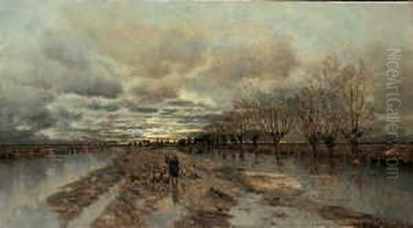 Sonnenuntergang Uber Einer Kanallandschaft. by Karl Heffner