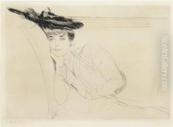 [woman Reclining On A Sofa] Oil Painting by Paul Cesar Helleu