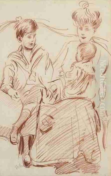 Family Time Oil Painting by Paul Cesar Helleu