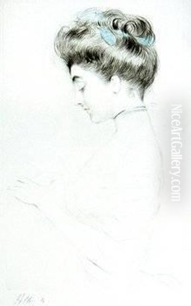 Profil De Femme Oil Painting by Paul Cesar Helleu