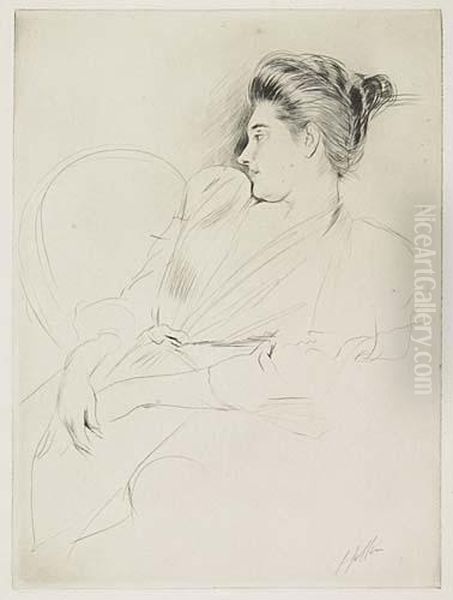 Femme Assise En Profil Oil Painting by Paul Cesar Helleu