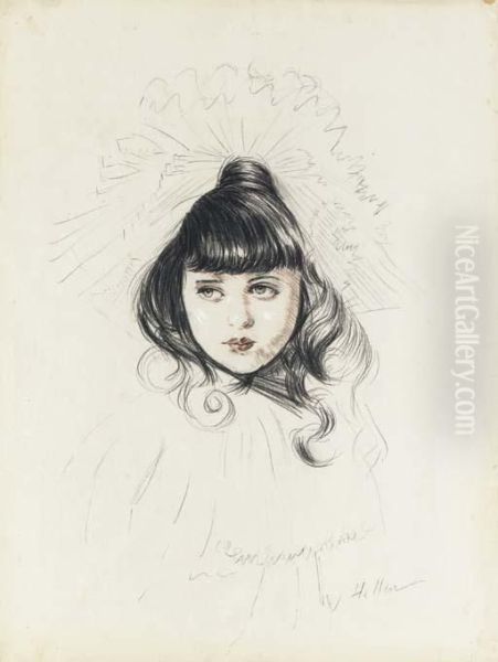 A Young Girl With A Hat Oil Painting by Paul Cesar Helleu