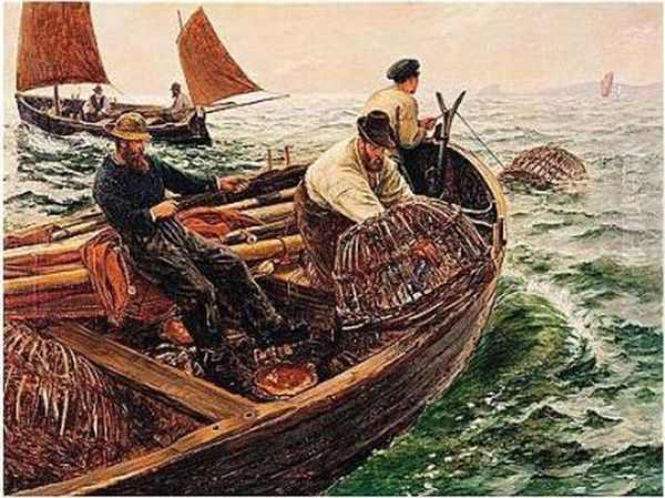 Land's End Crabbers Oil Painting by Charles Napier Hemy