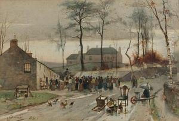 A Village Roup Oil Painting by James Watterston Herald
