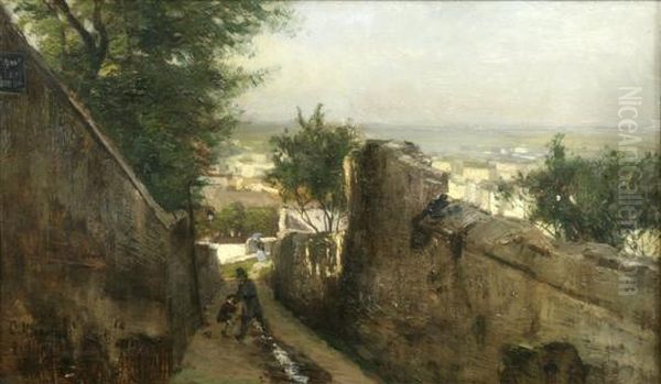 Street Scene Mont Matre Oil Painting by Olof Hermelin