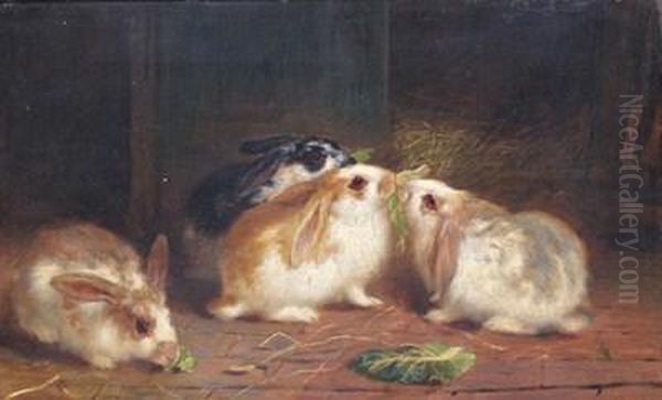 Rabbits In A Hutch Oil Painting by John Frederick Herring Snr