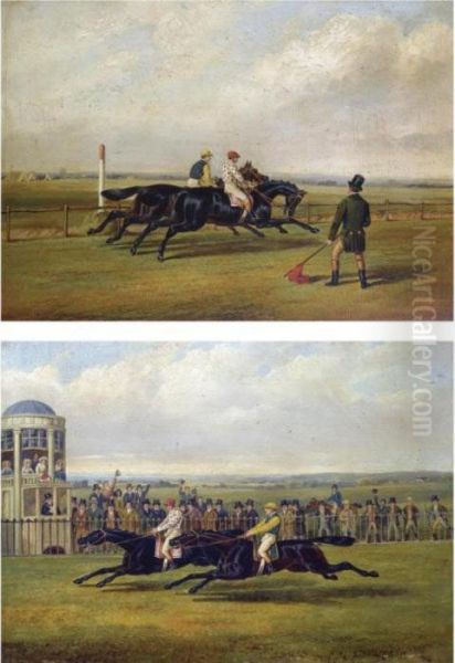The Race Between Voltigeur And 
The Flying Dutchman At The Doncaster Cup 1850: The Start And The Finish Oil Painting by John Frederick Herring Snr