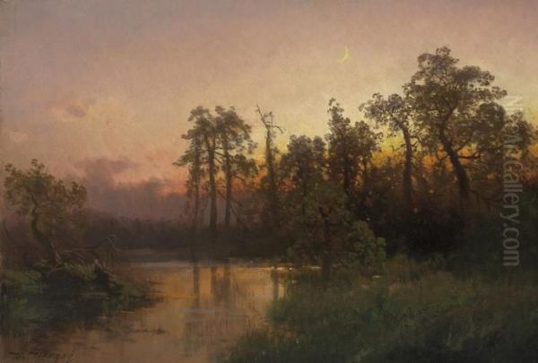 Sunset, Florida Oil Painting by Herman Herzog