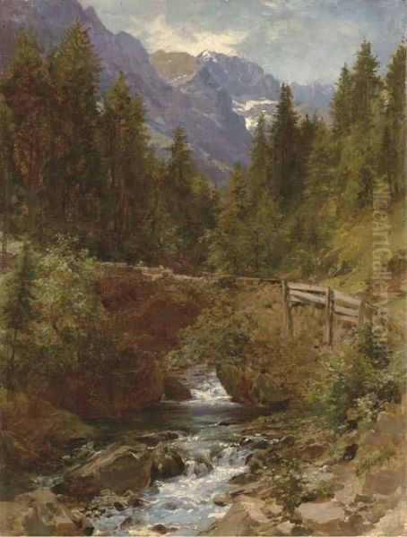 Forest Brook Oil Painting by Herman Herzog