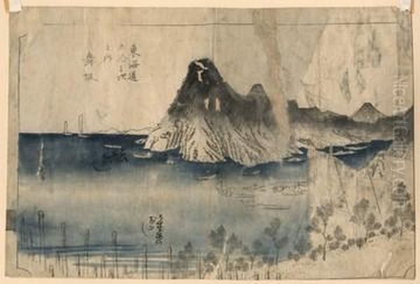 Hand-colored Hanshita Oil Painting by Utagawa or Ando Hiroshige