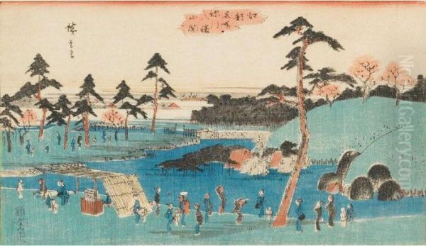 Each Oban Yoko-e. One Framed Oil Painting by Utagawa or Ando Hiroshige