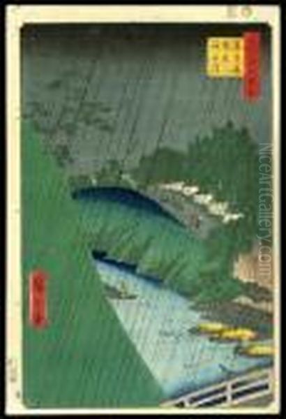 Shohei Bridge And Seido Hall By The Kanda River Oil Painting by Utagawa or Ando Hiroshige